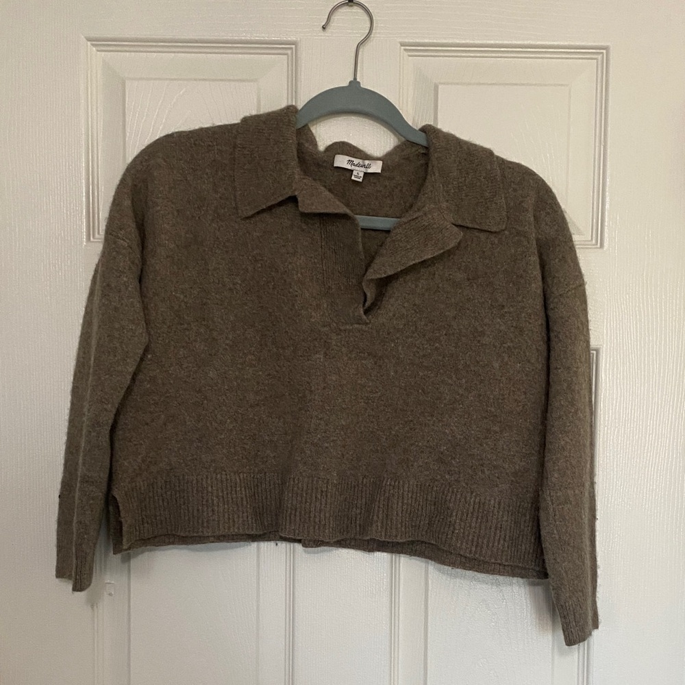 Madewell Merino Wool Cropped Collared V-Neck Sweater